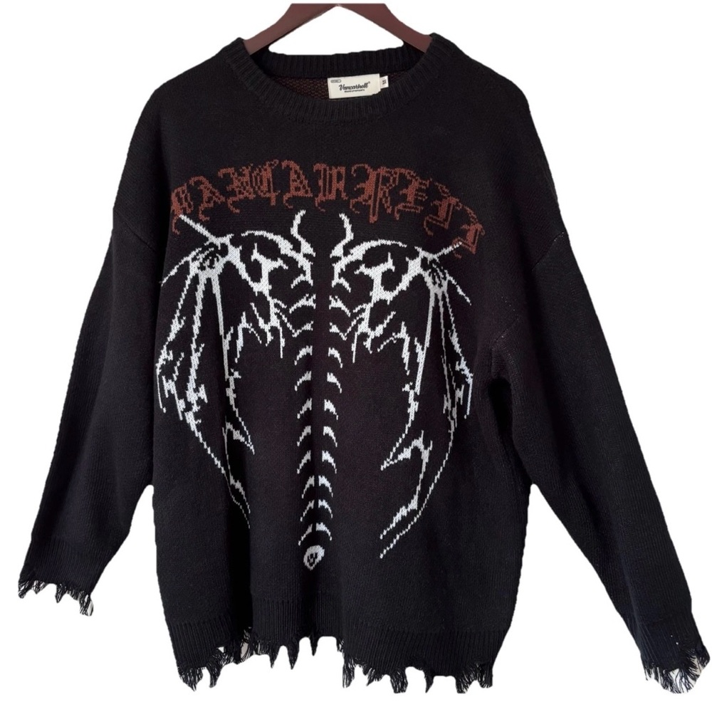 Vancarhell Vtg Dark Gothic Black Grunge Oversized Sweater Hip Hop Knitwear M-L